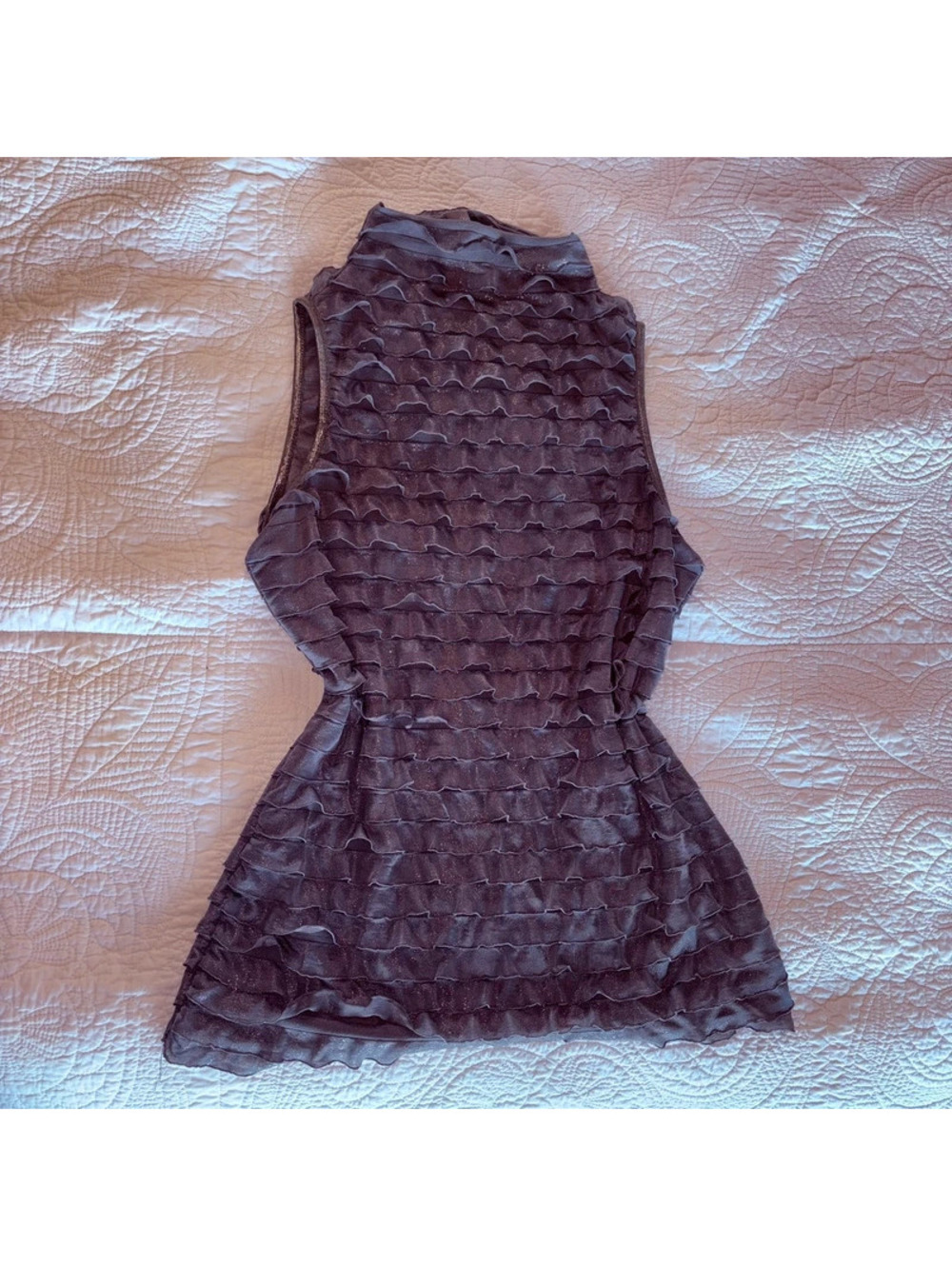 Gray Sparkly My Collection Ruffled High Neckline Cami